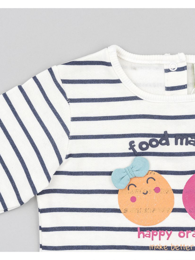 Φόρεμα βρεφικό ριγέ με fleece επένδυση και print food market λευκό