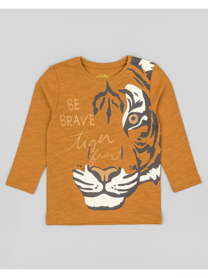 Μπλούζα μακρυμάνικη με print tiger μουσταρδί