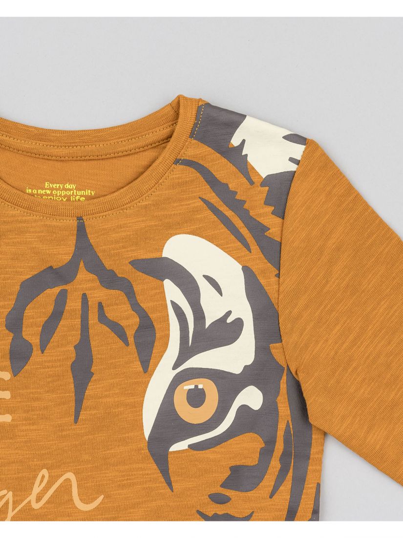 Μπλούζα μακρυμάνικη με print tiger μουσταρδί