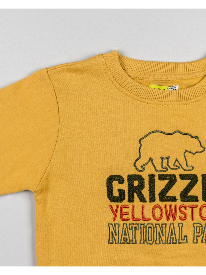 Μπλούζα φούτερ μονόχρωμη με print grizzly national park μουσταρδί