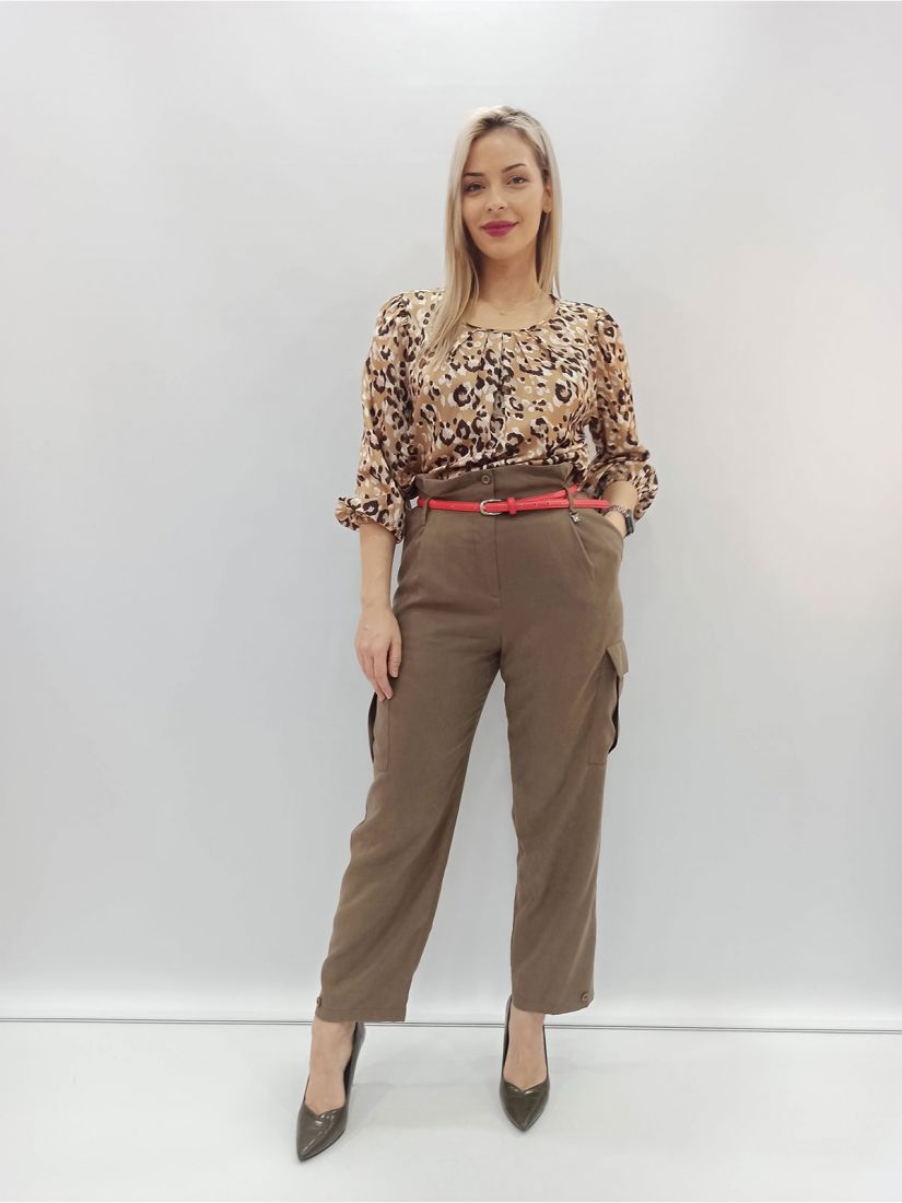 Παντελόνι Cargo με λάστιχο στη μέση ελληνικής ραφής καφέ