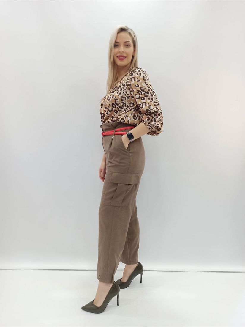 Παντελόνι Cargo με λάστιχο στη μέση ελληνικής ραφής καφέ