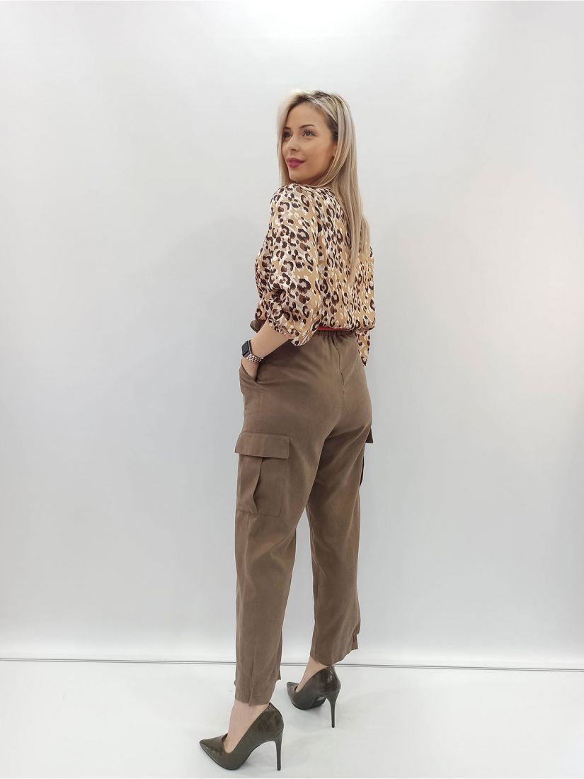 Παντελόνι Cargo με λάστιχο στη μέση ελληνικής ραφής καφέ