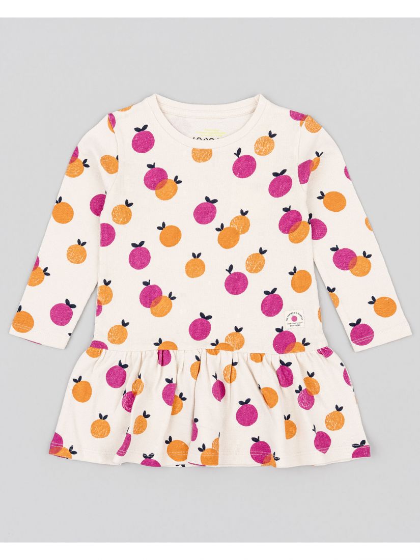 Φόρεμα εμπριμέ με βολάν και print oranges μπεζ