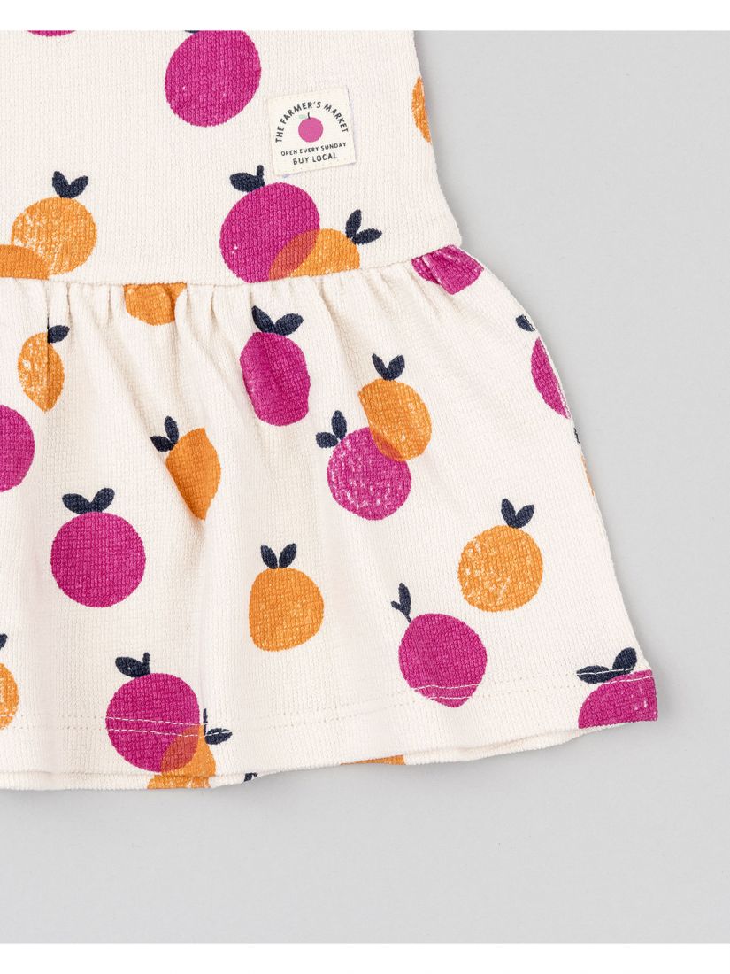 Φόρεμα εμπριμέ με βολάν και print oranges μπεζ