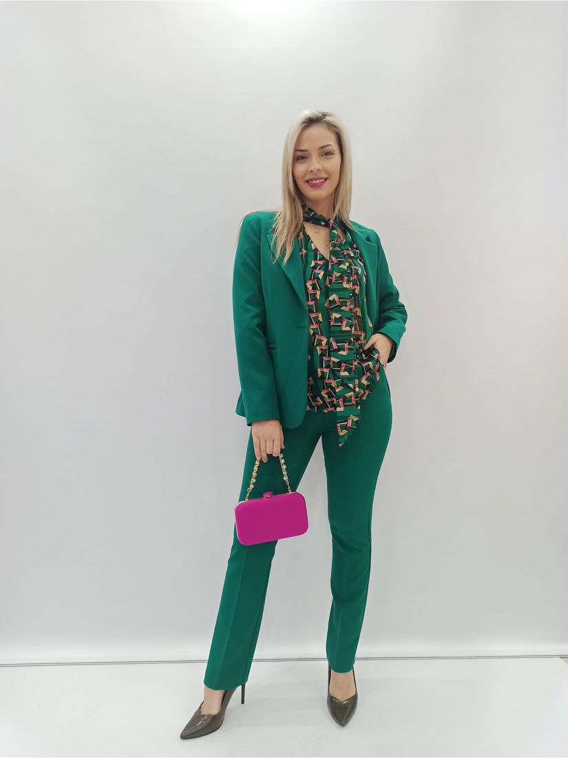 Σακάκι κρεπ μονόχρωμο με κουμπί ελληνικής ραφής πράσινο