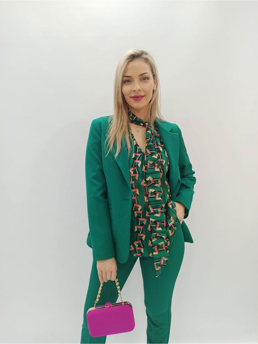 Σακάκι κρεπ μονόχρωμο με κουμπί ελληνικής ραφής πράσινο