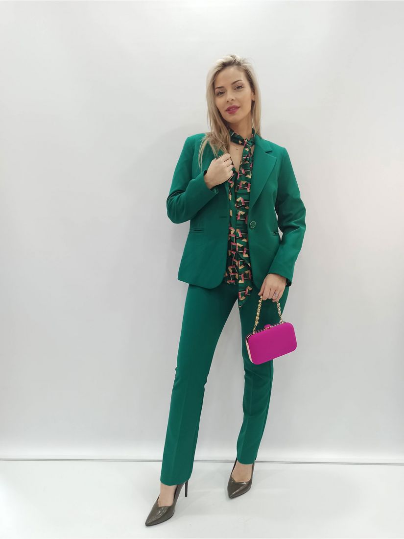 Σακάκι κρεπ μονόχρωμο με κουμπί ελληνικής ραφής πράσινο