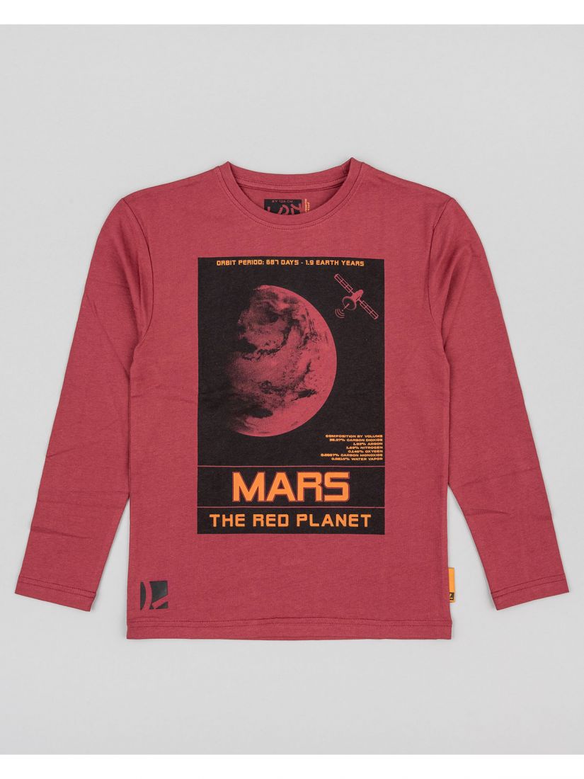 Μπλούζα μονόχρωμη με print Mars the red planet μπορντώ