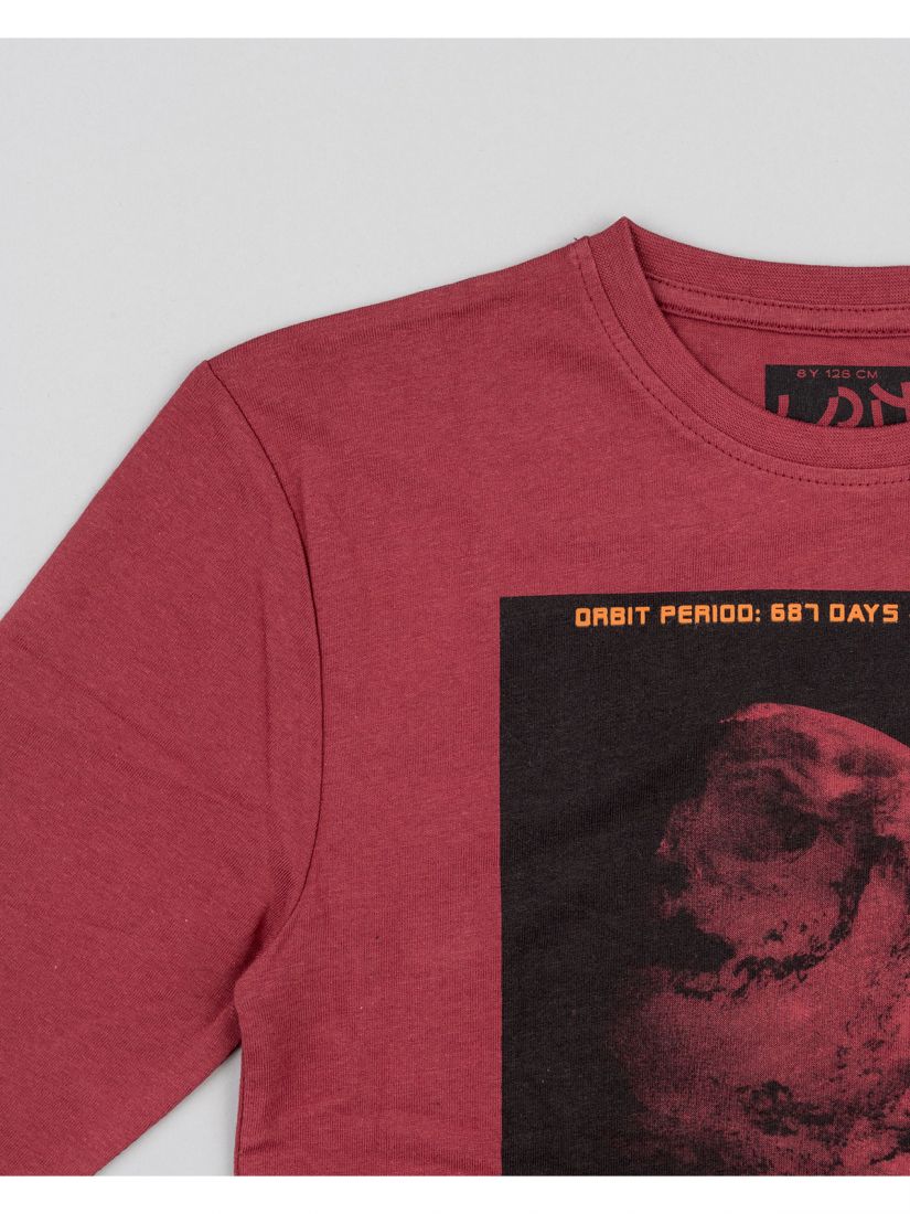 Μπλούζα μονόχρωμη με print Mars the red planet μπορντώ