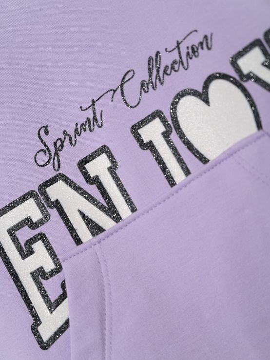 Φόρεμα φούτερ με τσέπη και print stars με glitter ελληνικής ραφής λιλά