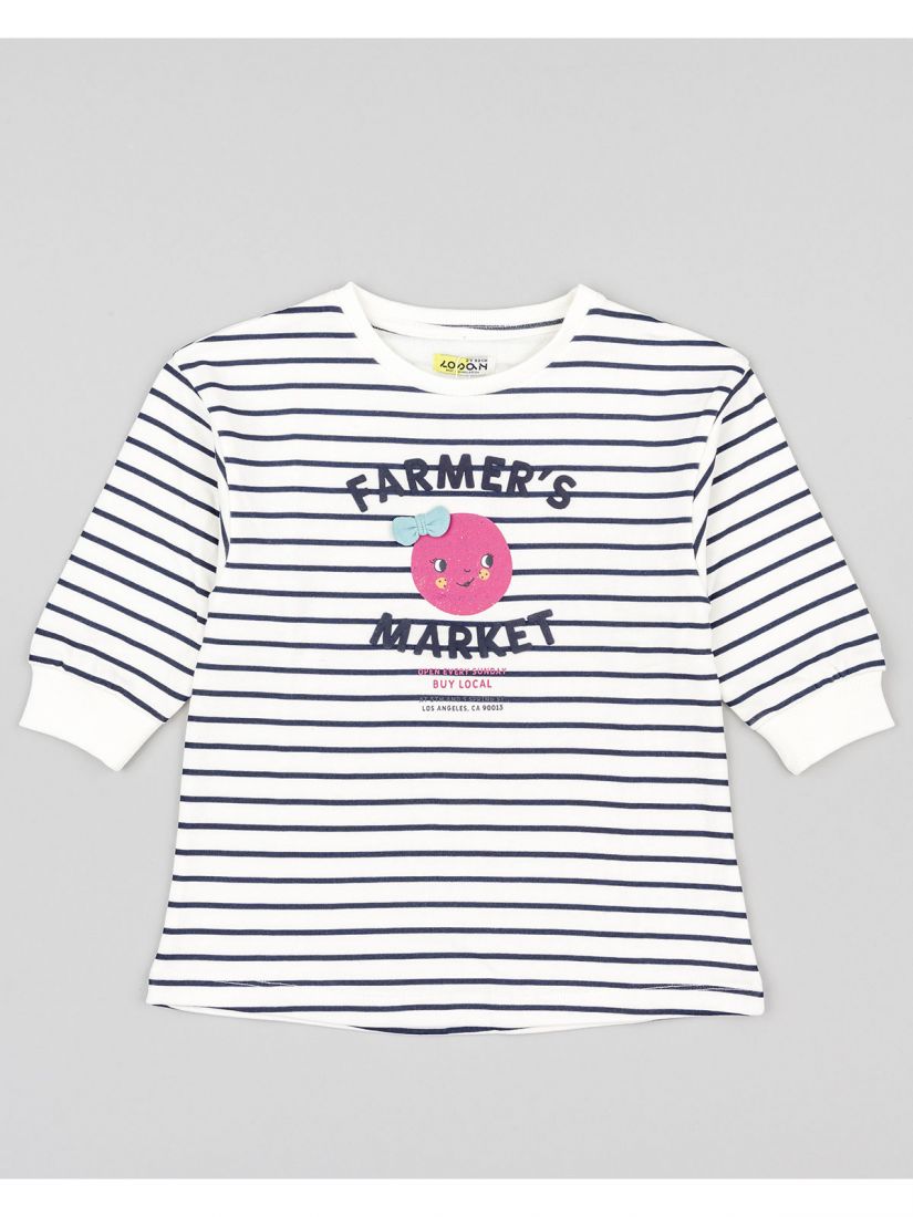 Φόρεμα φούτερ ριγέ με ανάγλυφο print farmer's market   λευκό