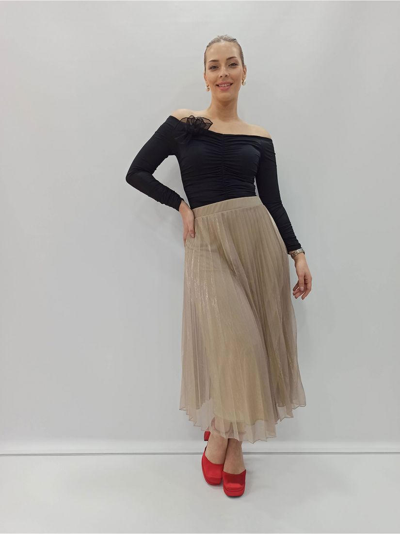 Φούστα κλος μακριά ψηλόμεση με πιέτες  χρυσό