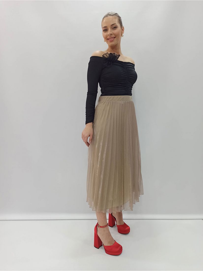 Φούστα κλος μακριά ψηλόμεση με πιέτες  χρυσό