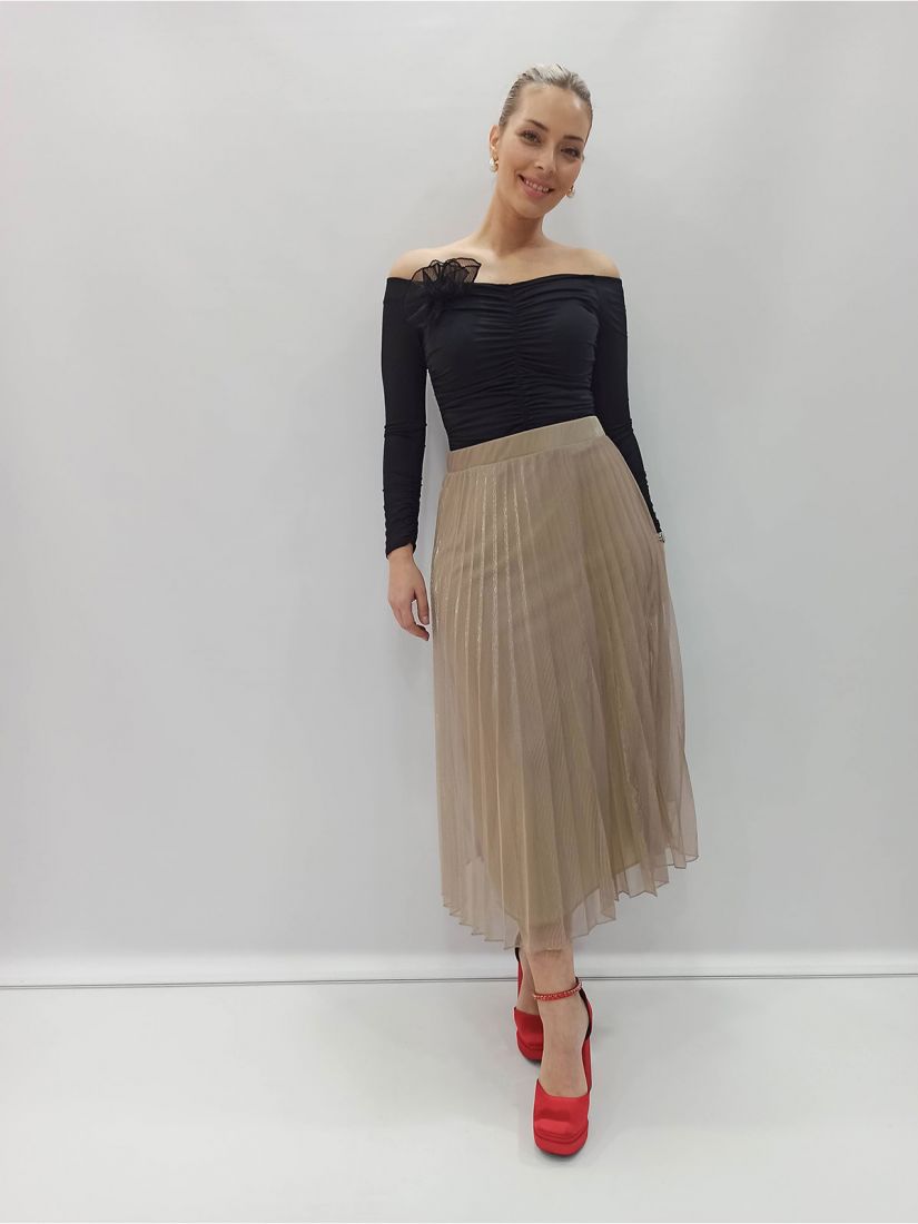 Φούστα κλος μακριά ψηλόμεση με πιέτες  χρυσό