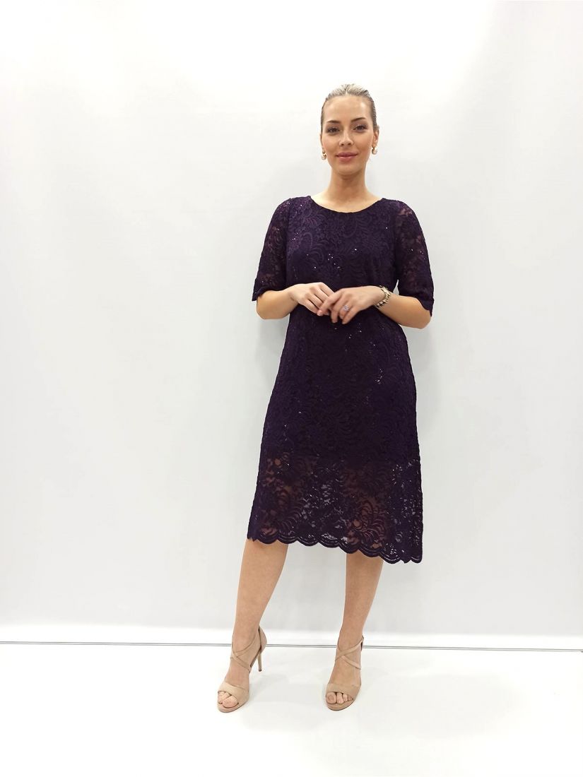 Φόρεμα μίντι δαντέλα και πούλιες ελληνικής ραφής μωβ