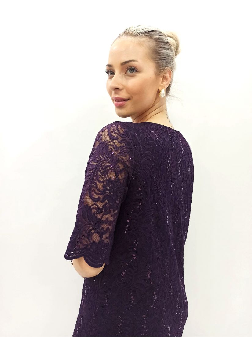 Φόρεμα μίντι δαντέλα και πούλιες ελληνικής ραφής μωβ