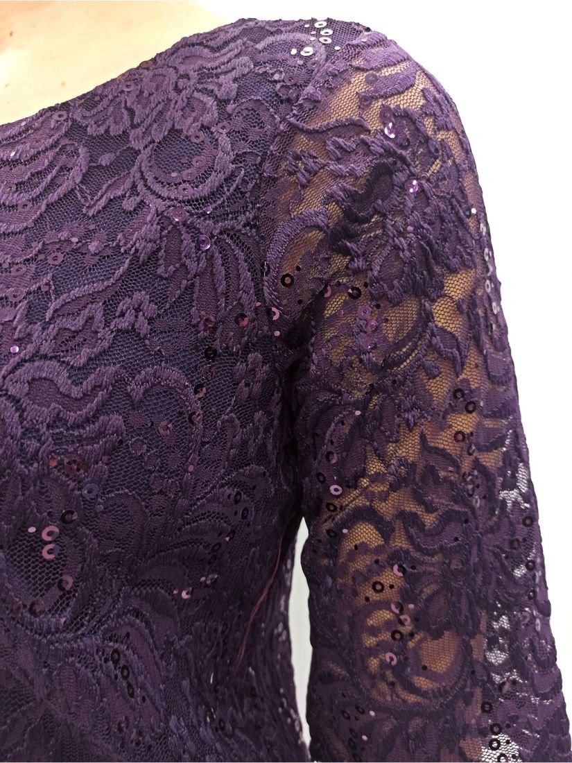 Φόρεμα μίντι δαντέλα και πούλιες ελληνικής ραφής μωβ