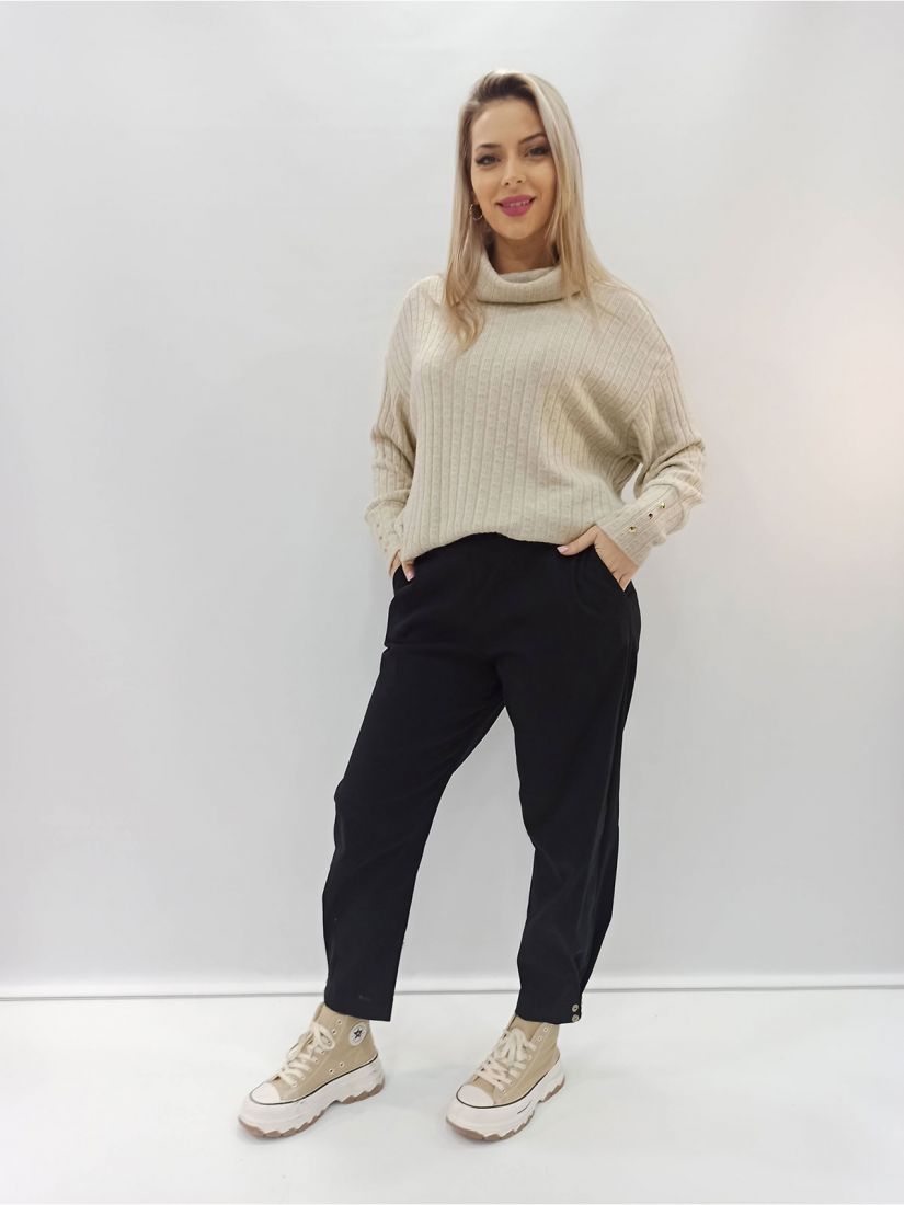 Παντελόνι σουέτ buggy μονόχρωμο με τσέπες ελληνικής ραφής μαύρο