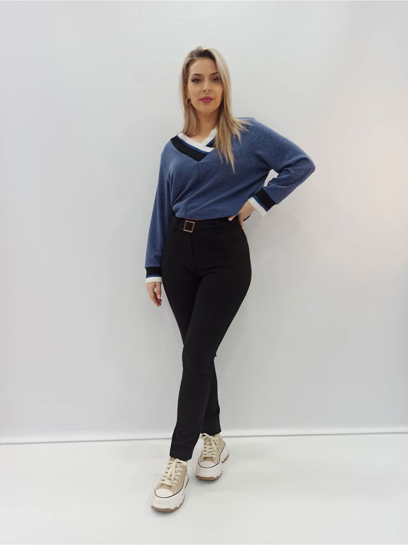 Παντελόνι κολάν μονόχρωμο με ζώνη ελληνικής ραφής μαύρο