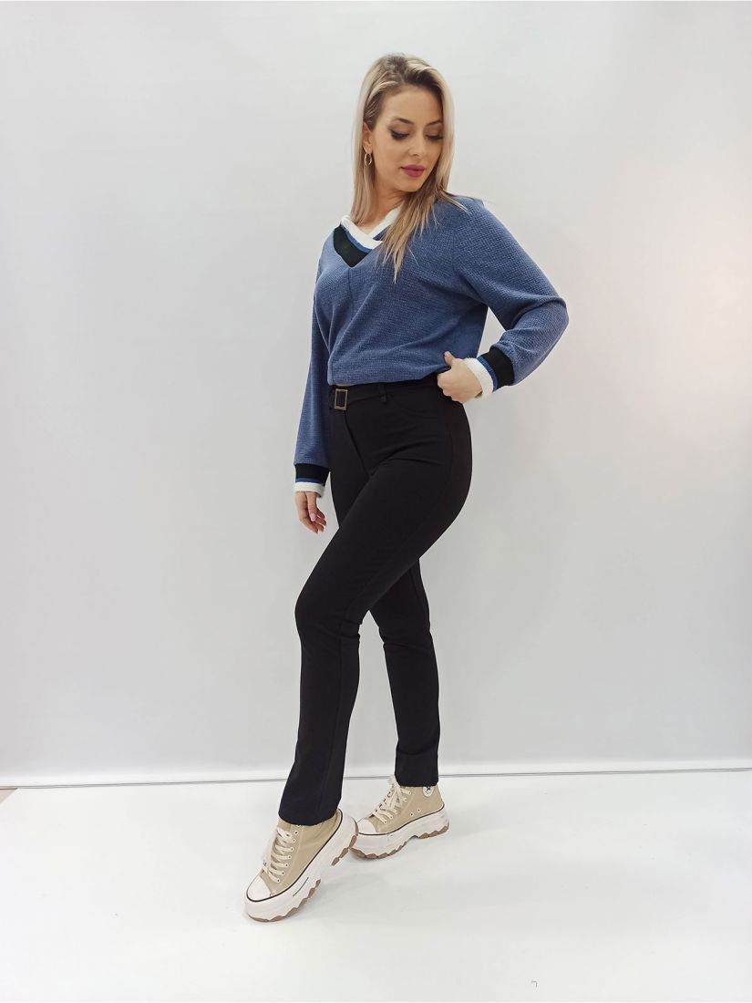 Παντελόνι κολάν μονόχρωμο με ζώνη ελληνικής ραφής μαύρο