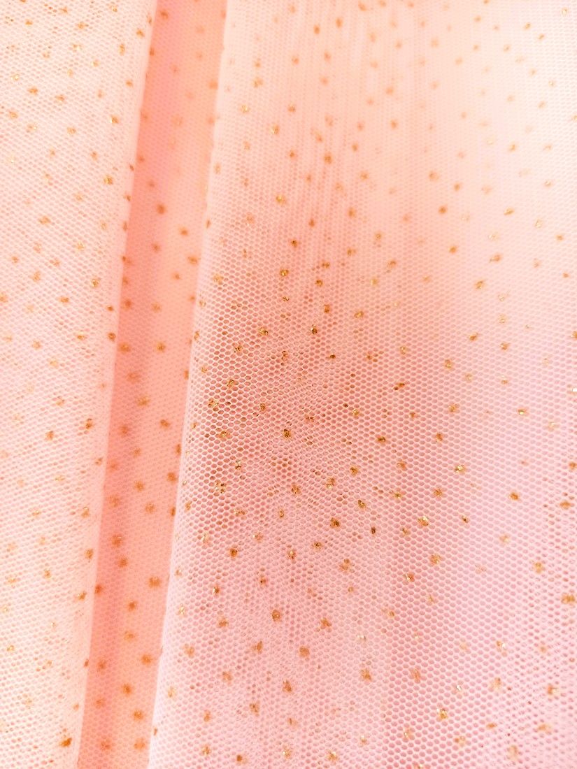 Φόρεμα μακρύ με τούλι στρας και μπούστο παγέτα και κεντημένα λουλούδια ροζ χρυσό