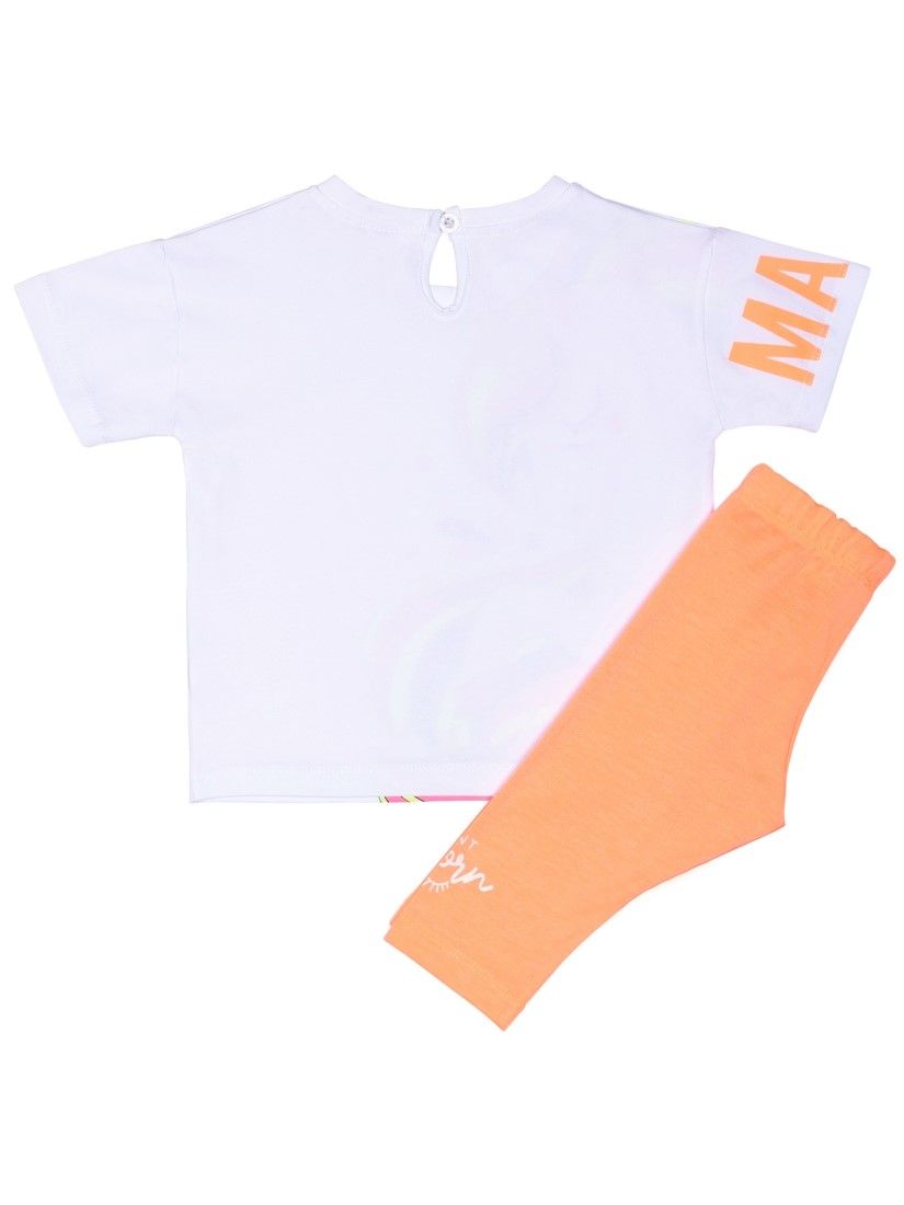 Σετ βαμβακερό με κροπ τοπ και κάπρι κολάν print unicorn με γλίτερ λεπτομέρειες ελληνικής ραφής κοραλί