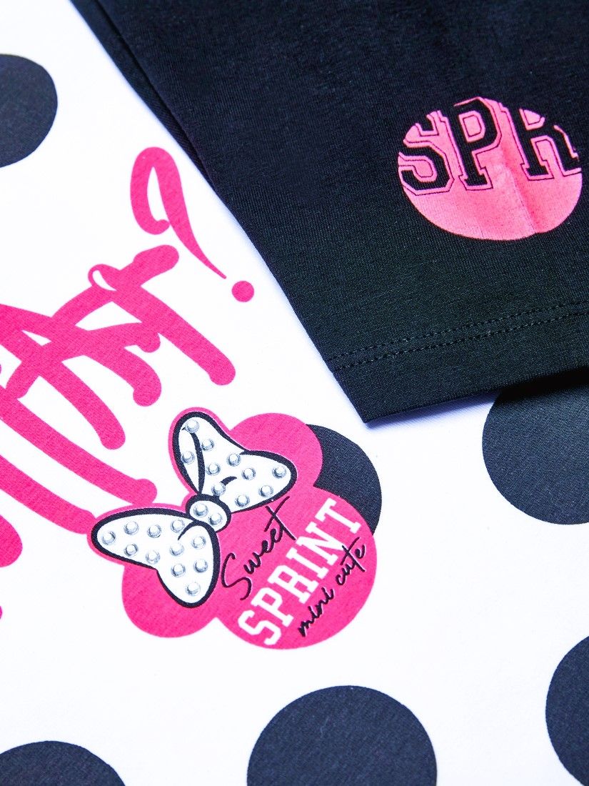 Σετ βαμβακερό με ποδηλατικό κολάν και print Minnie ελληνικής ραφής φούξια