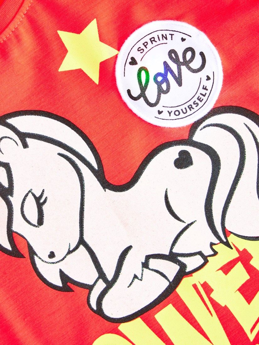 Σετ βαμβακερό με φωτάκι και print unicorn ελληνικής ραφής κοραλί