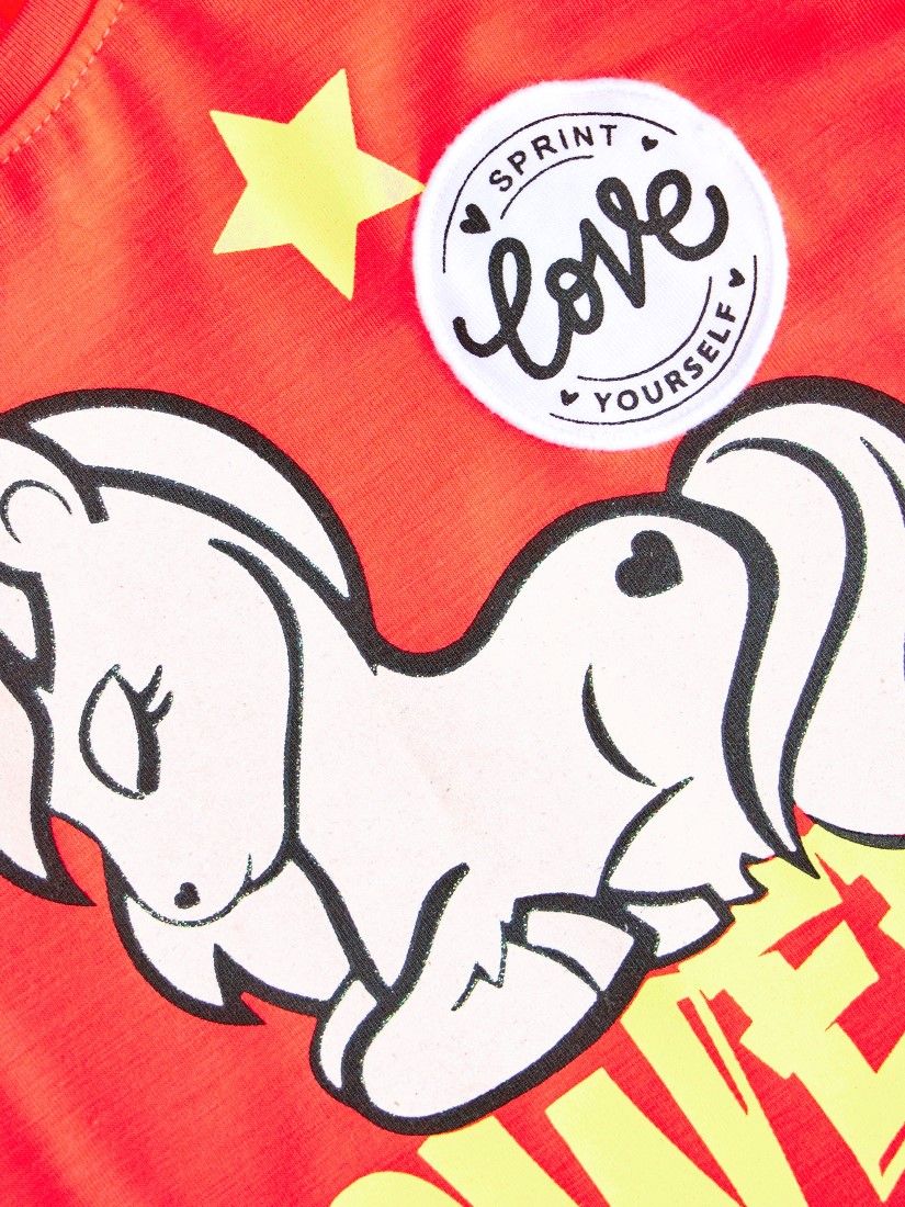 Σετ βαμβακερό με φωτάκι και print unicorn ελληνικής ραφής κοραλί