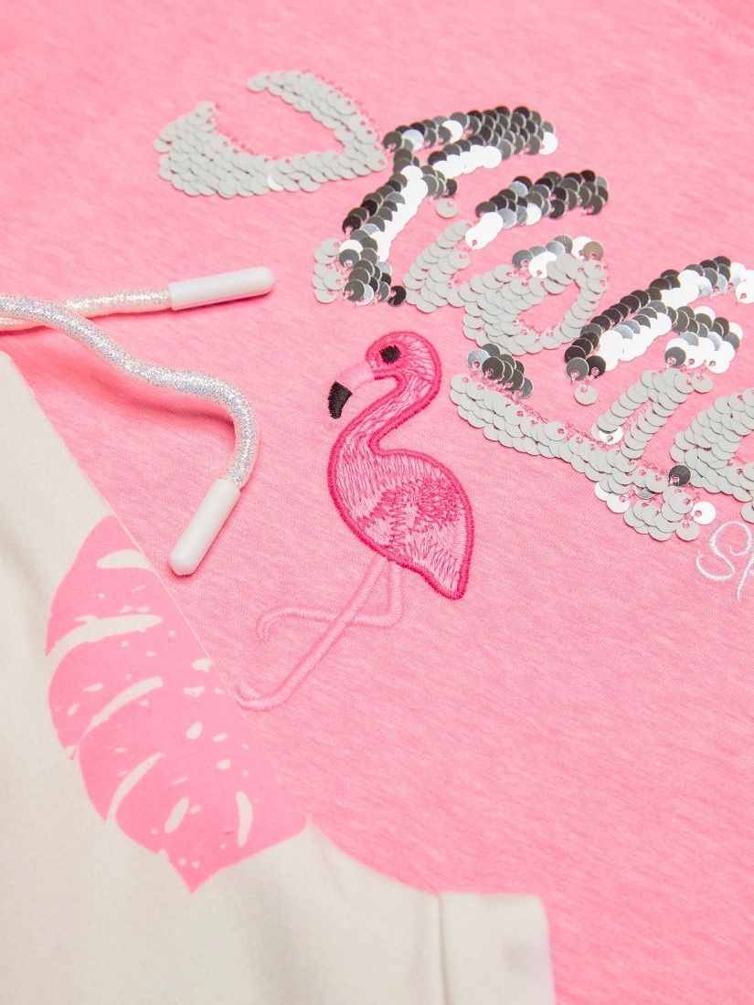 Σετ βαμβακερό με print flamingo και πούλιες ελληνικής ραφής ροζ