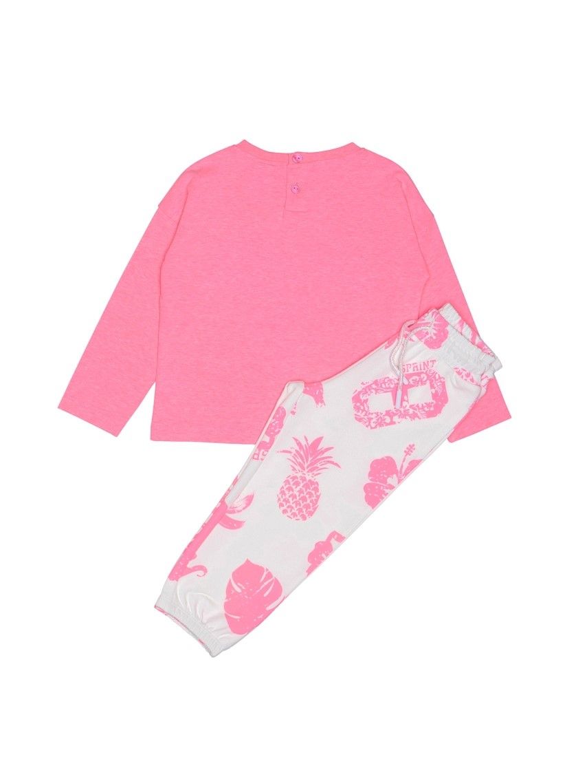 Σετ βαμβακερό με print flamingo και πούλιες ελληνικής ραφής ροζ