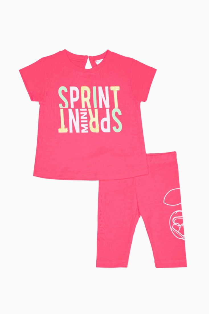 Σετ βαμβακερό με κάπρι κολάν και λεπτομέρειες με πούλιες ελληνικής ραφής φούξια