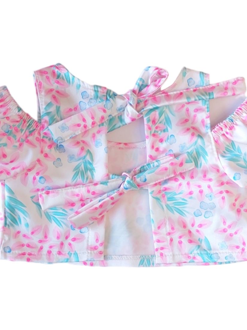 Σετ σατέν κροπ τοπ με έξω ώμους και φούστα φλοράλ ελληνικής ραφής βεραμάν