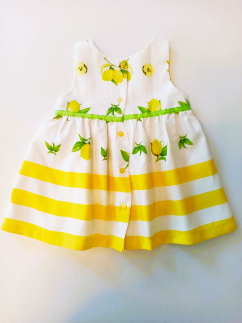 Φόρεμα με print λεμονάκια και κουμπάκια στην πλάτη ελληνικής ραφής λευκό