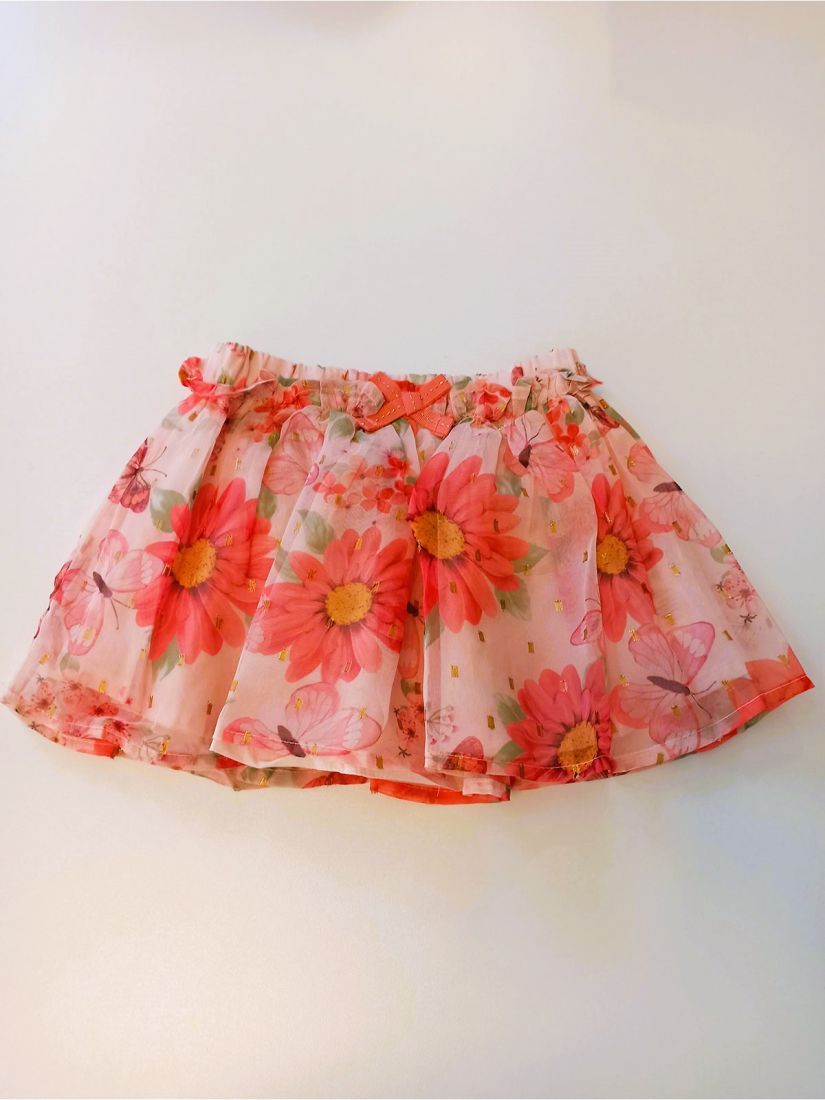 Σετ μπλούζα με βολάν και φούστα tutu με floral print και glitter κοραλί