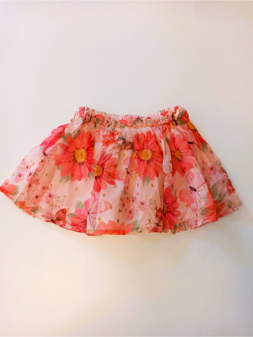 Σετ μπλούζα με βολάν και φούστα tutu με floral print και glitter κοραλί