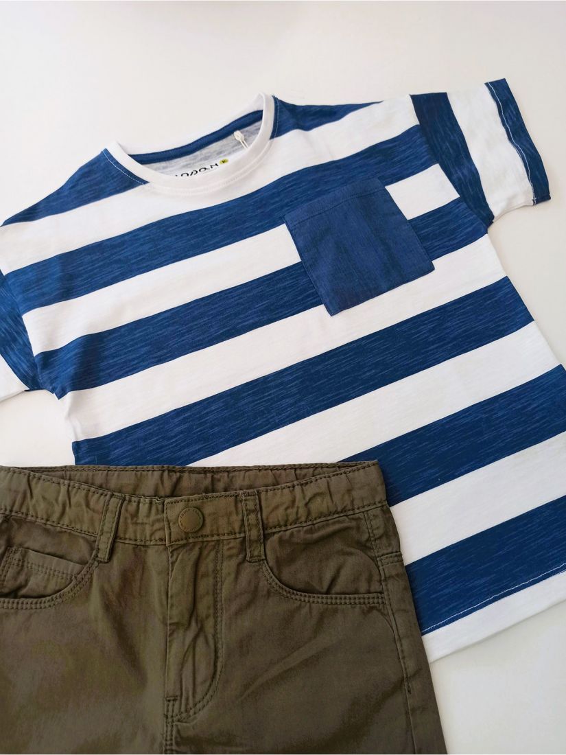 Σετ μπλούζα μαρινιέρα και βερμούδα τύπου τζιν μονόχρωμη λεπτή μπλε