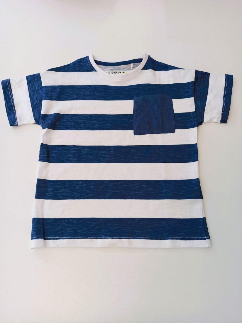 Σετ μπλούζα μαρινιέρα και βερμούδα τύπου τζιν μονόχρωμη λεπτή μπλε