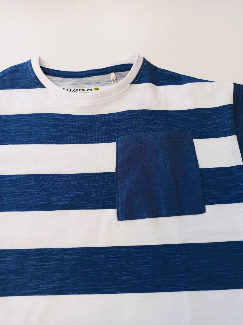 Σετ μπλούζα μαρινιέρα και βερμούδα τύπου τζιν μονόχρωμη λεπτή μπλε