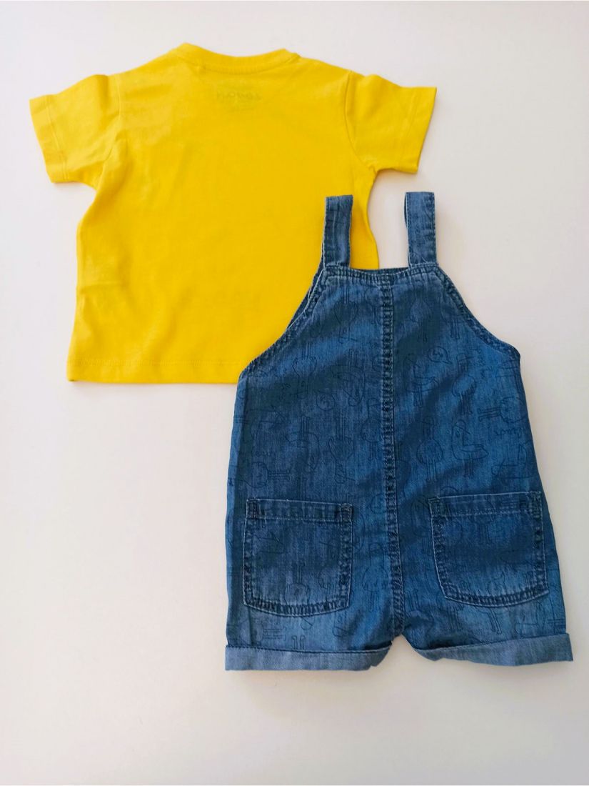 Βρεφικό σετ μπλούζα και σαλοπέτα τζιν με print γλάροι 100% οργανικό βαμβάκι κίτρινο