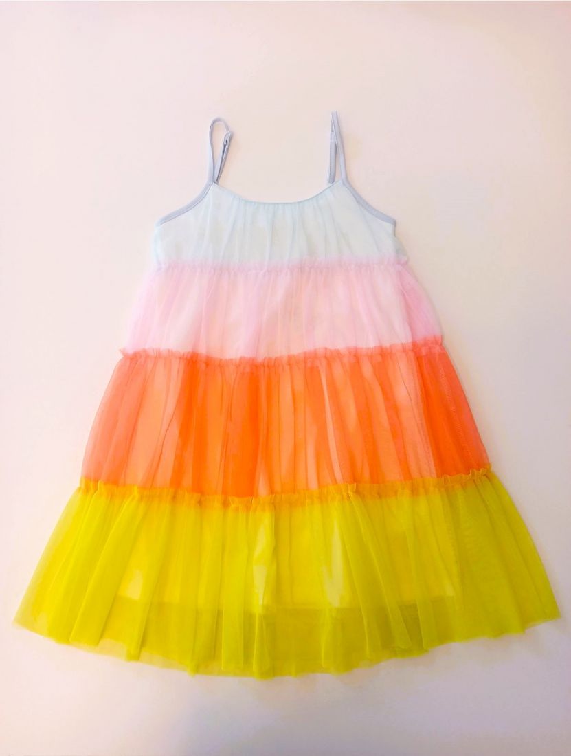 Φόρεμα τούλινο ουράνιο τόξο με τιράντες που αυξομειώνουν και εσωτερικό φόρεμα 100% βαμβακερό κίτρινο