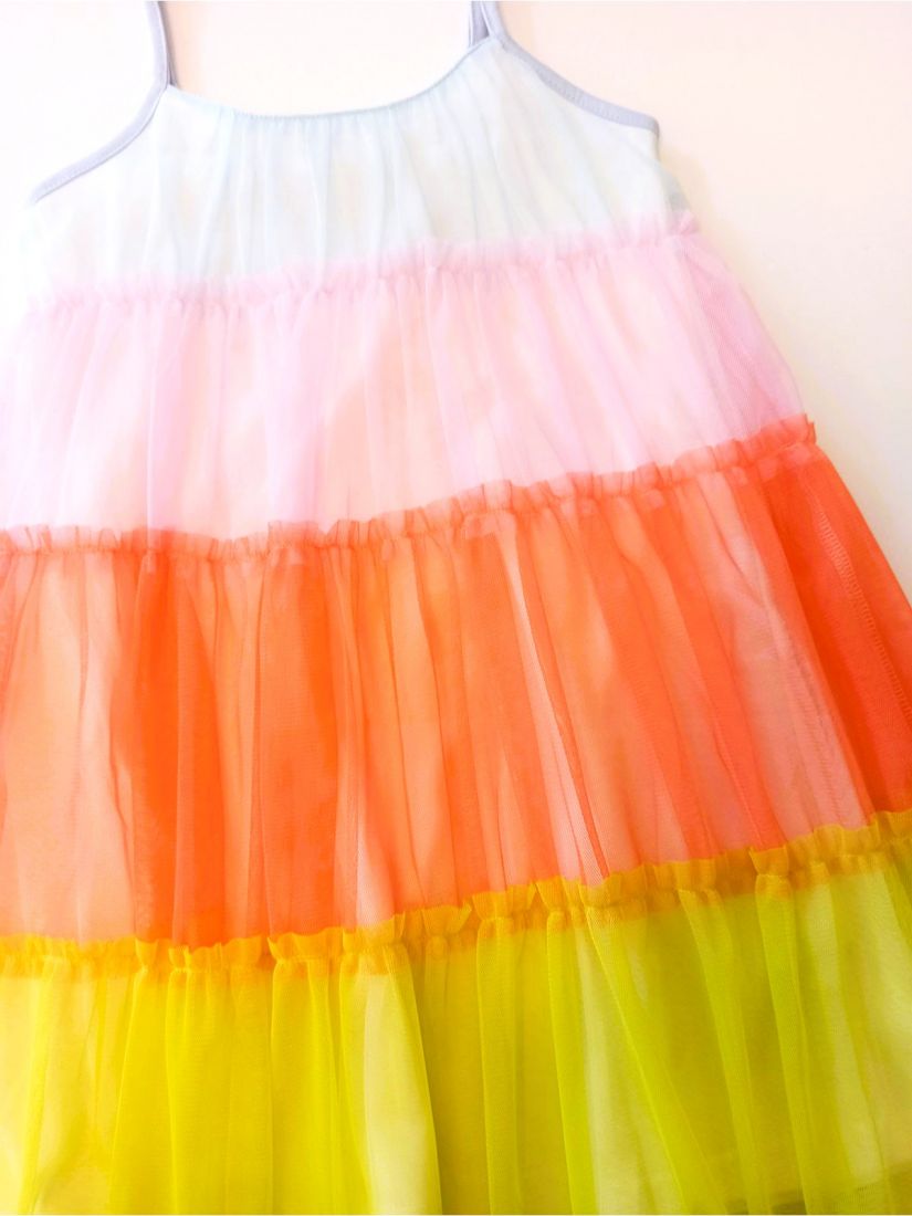 Φόρεμα τούλινο ουράνιο τόξο με τιράντες που αυξομειώνουν και εσωτερικό φόρεμα 100% βαμβακερό κίτρινο