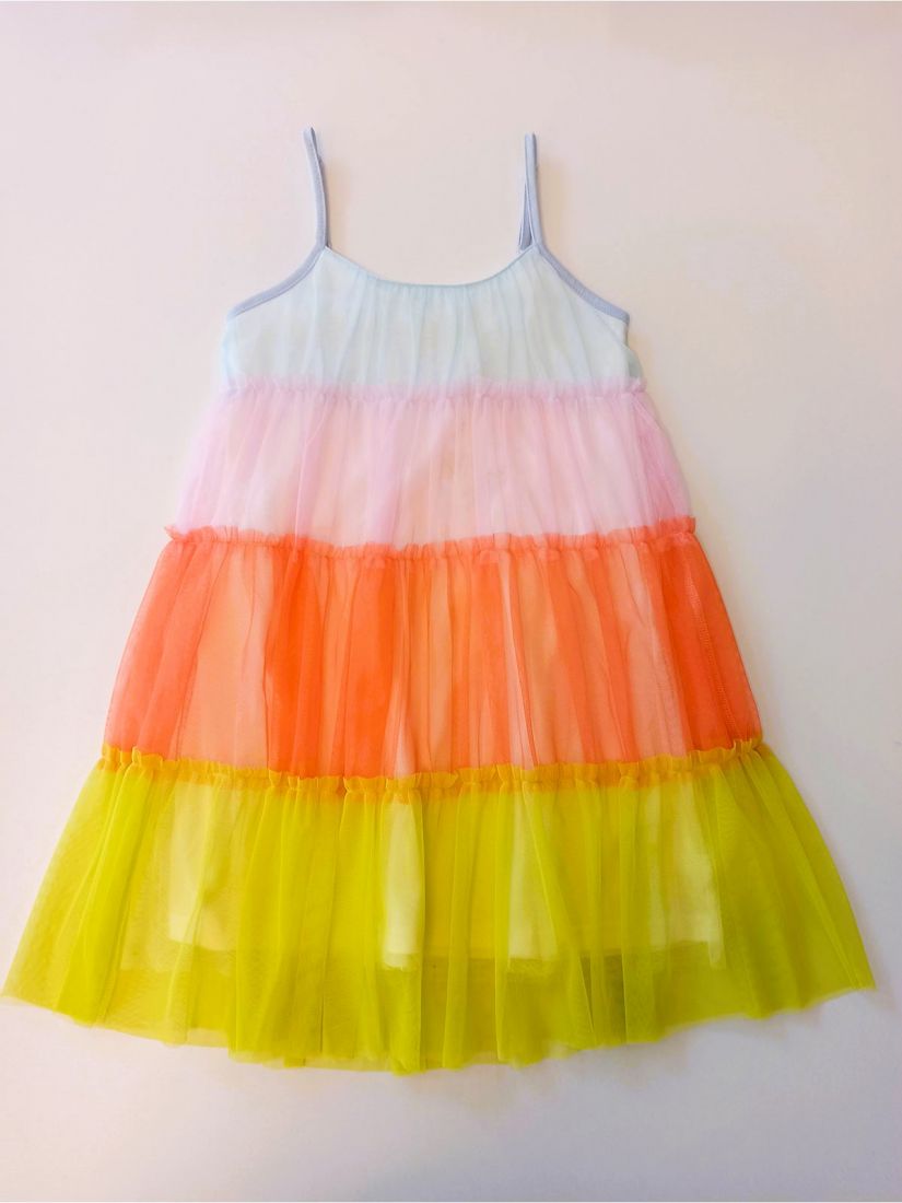 Φόρεμα τούλινο ουράνιο τόξο με τιράντες που αυξομειώνουν και εσωτερικό φόρεμα 100% βαμβακερό κίτρινο