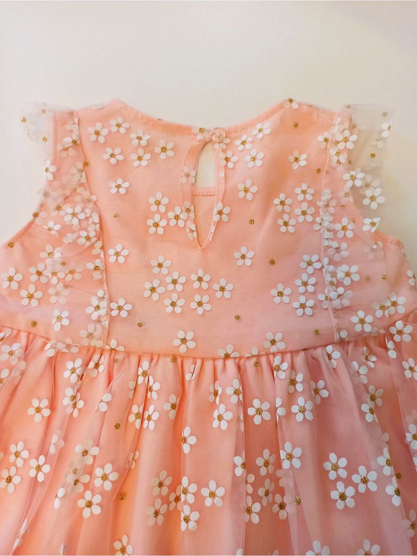 Βρεφικό πριγκιπικό φόρεμα με τούλι με glitter, βαμβακερή φόδρα και βρακάκι φιγούρας ροζ