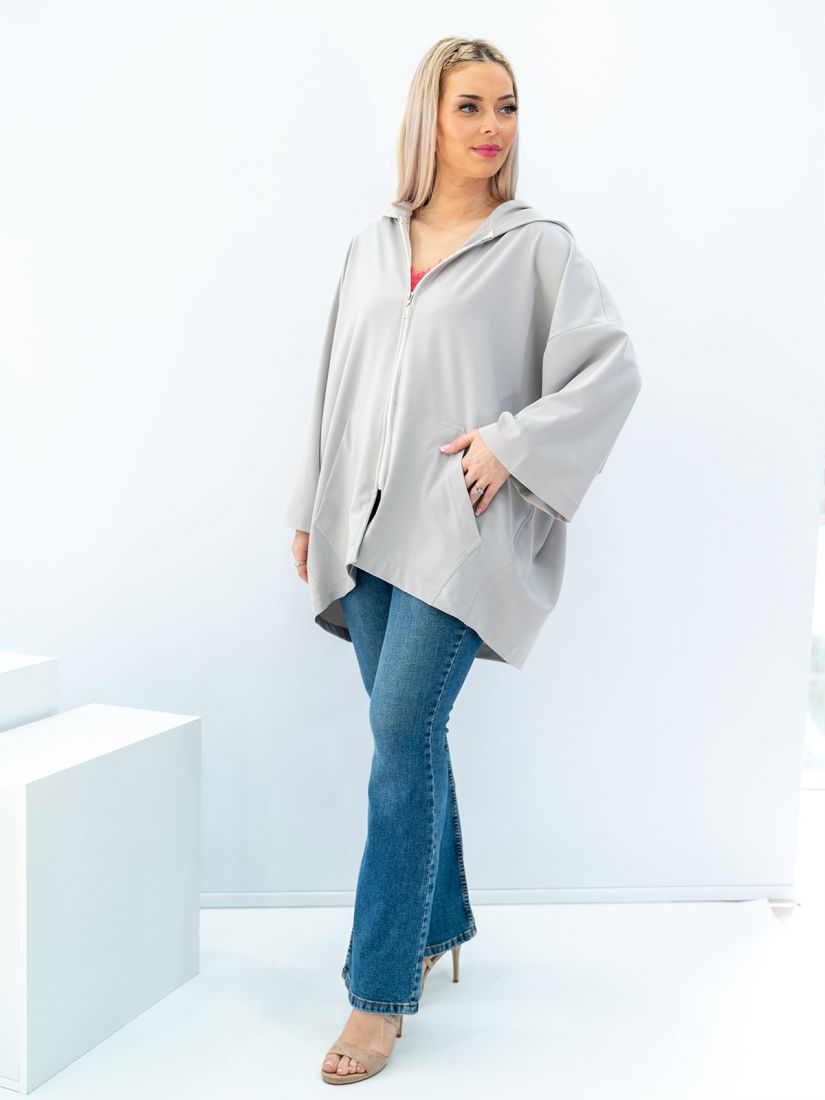 Ζακέτα φαρδιά με κουκούλα και φερμουάρ και τσέπες ελληνικής ραφής γκρι