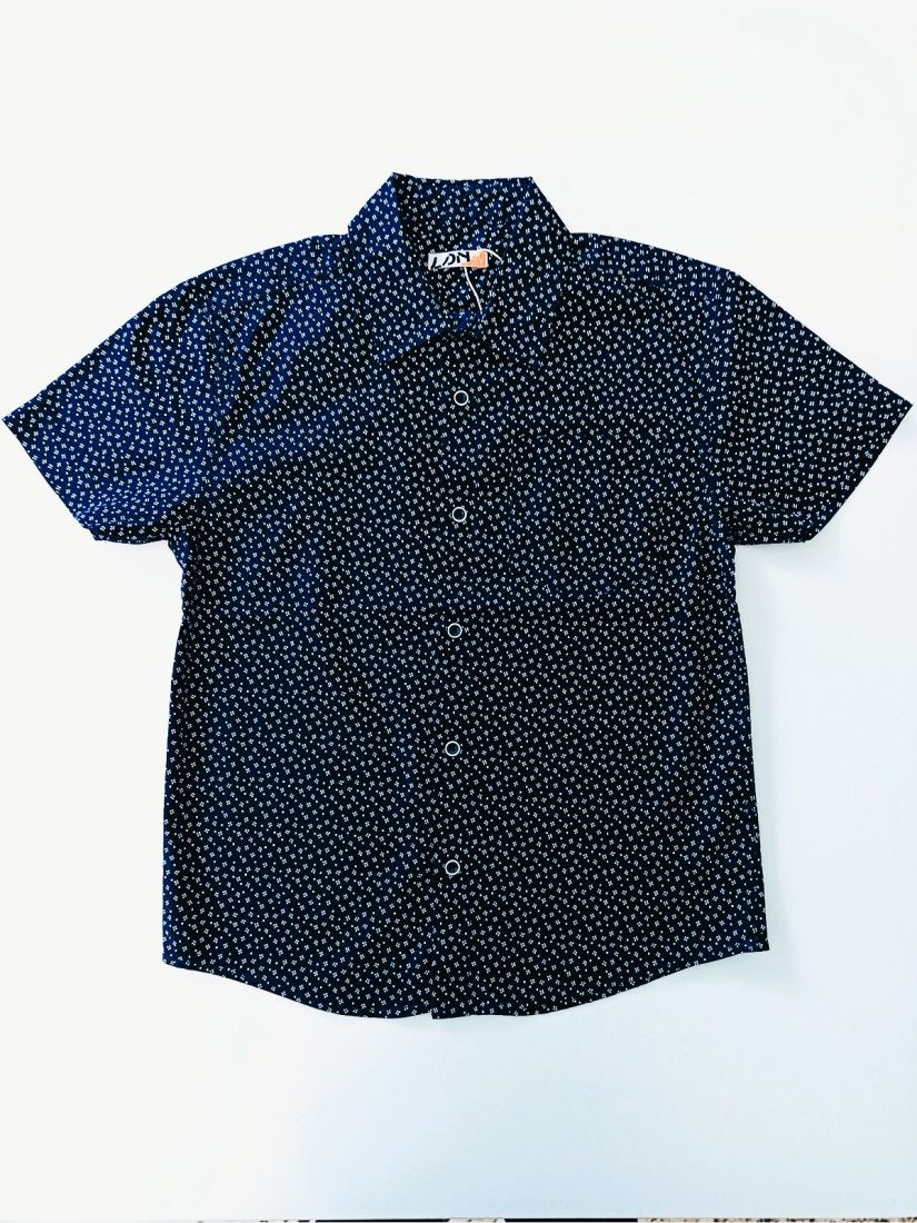 Πουκάμισο βαμβακερό με print πτι φλοράλ και τσέπη μπλε