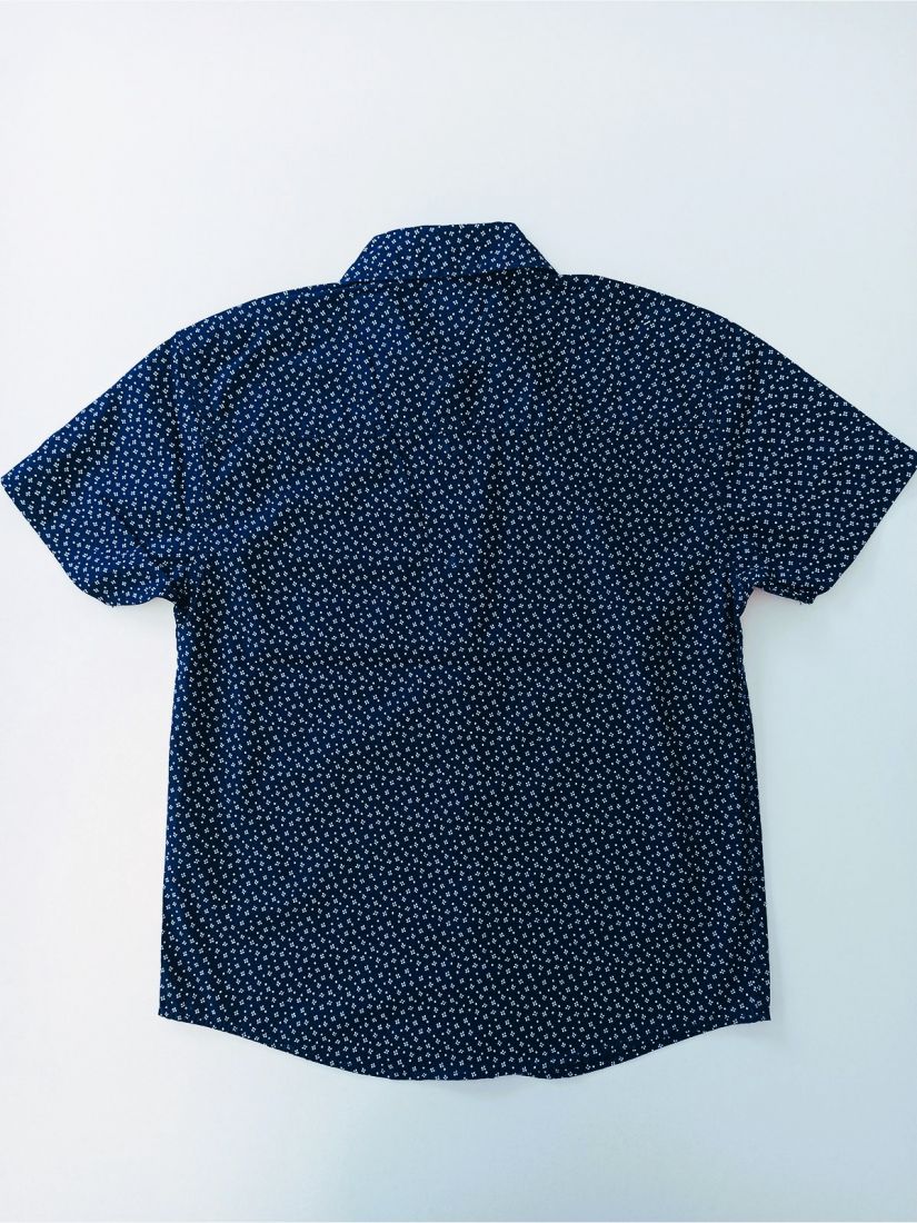 Πουκάμισο βαμβακερό με print πτι φλοράλ και τσέπη μπλε