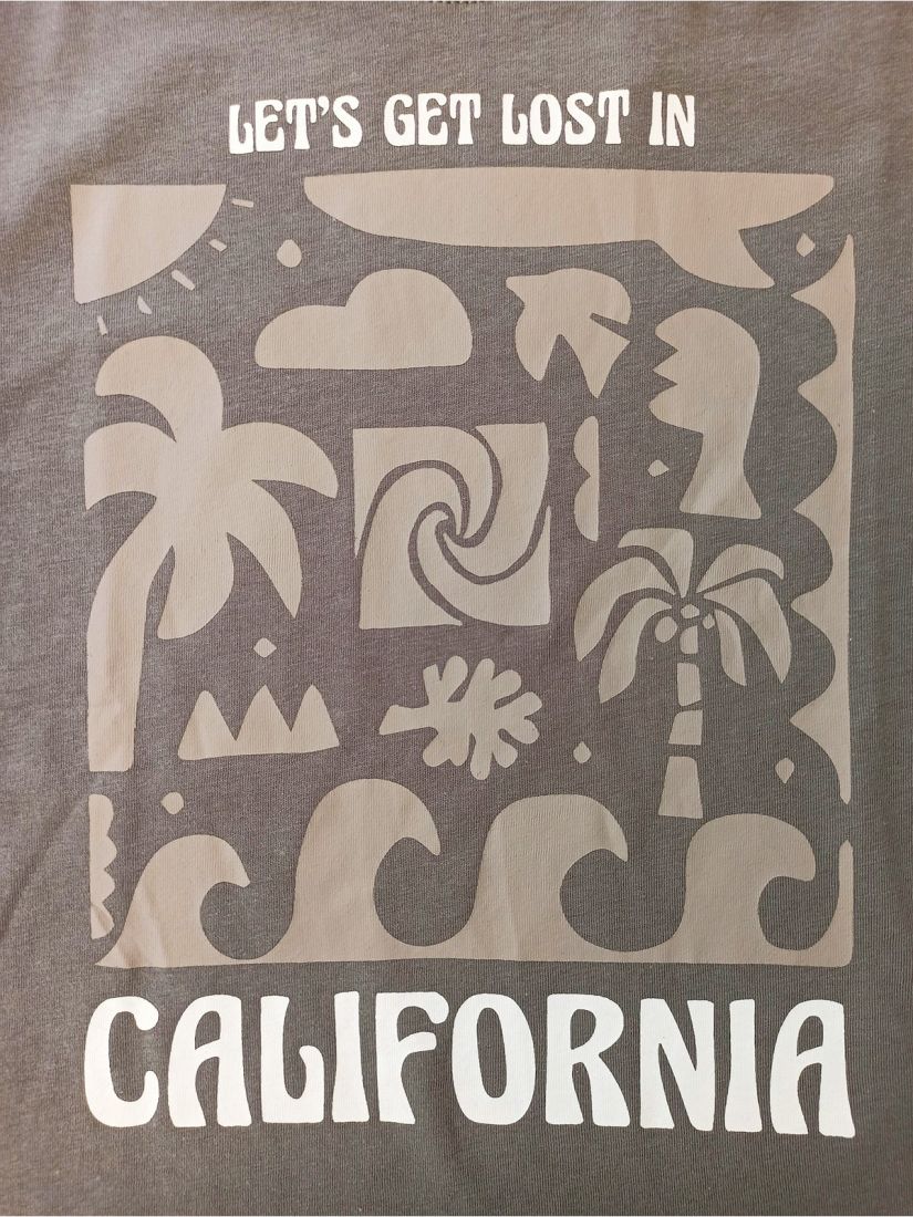 Μπλούζα βαμβακερή με print Let's get lost in California ανθρακί