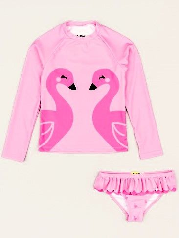 Σετ μπλούζα μαγιώ και βρακάκι με αντηλιακή προστασία SPF 40+ print φλαμίνγκο φούξια